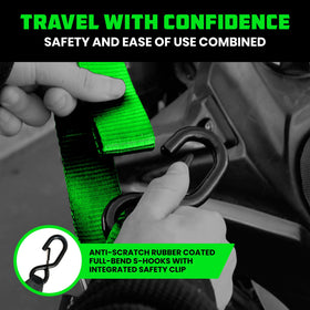 Rhino USA strap in use on motorcycle securing bike for transport safety