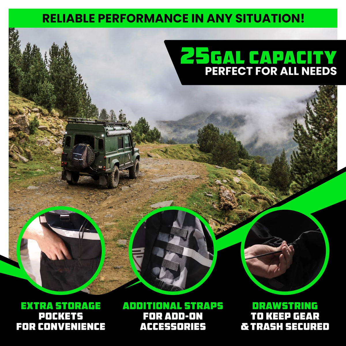 Rhino USA X-strap detail demonstrating fast secure installation on spare tire