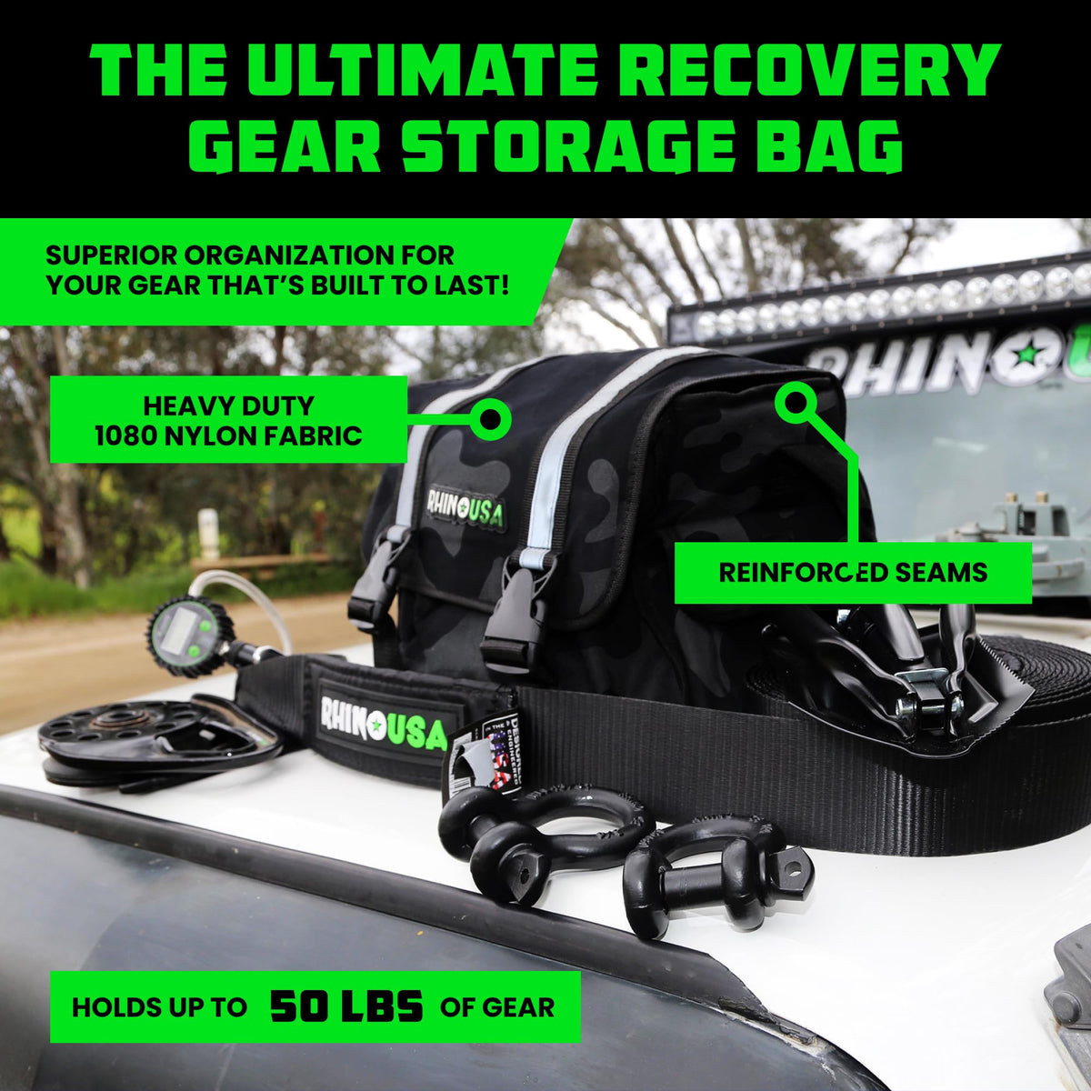 Rhino USA top-open view filled with straps and shackles showing easy access and neat storage