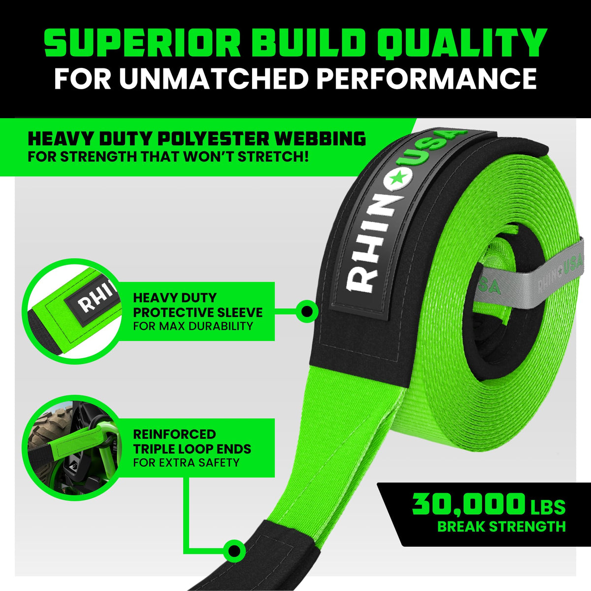 Rhino USA close-up of polyester webbing demonstrating durable texture