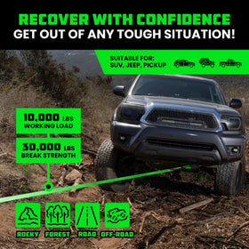 Rhino USA strap in use towing a stranded vehicle for controlled recovery