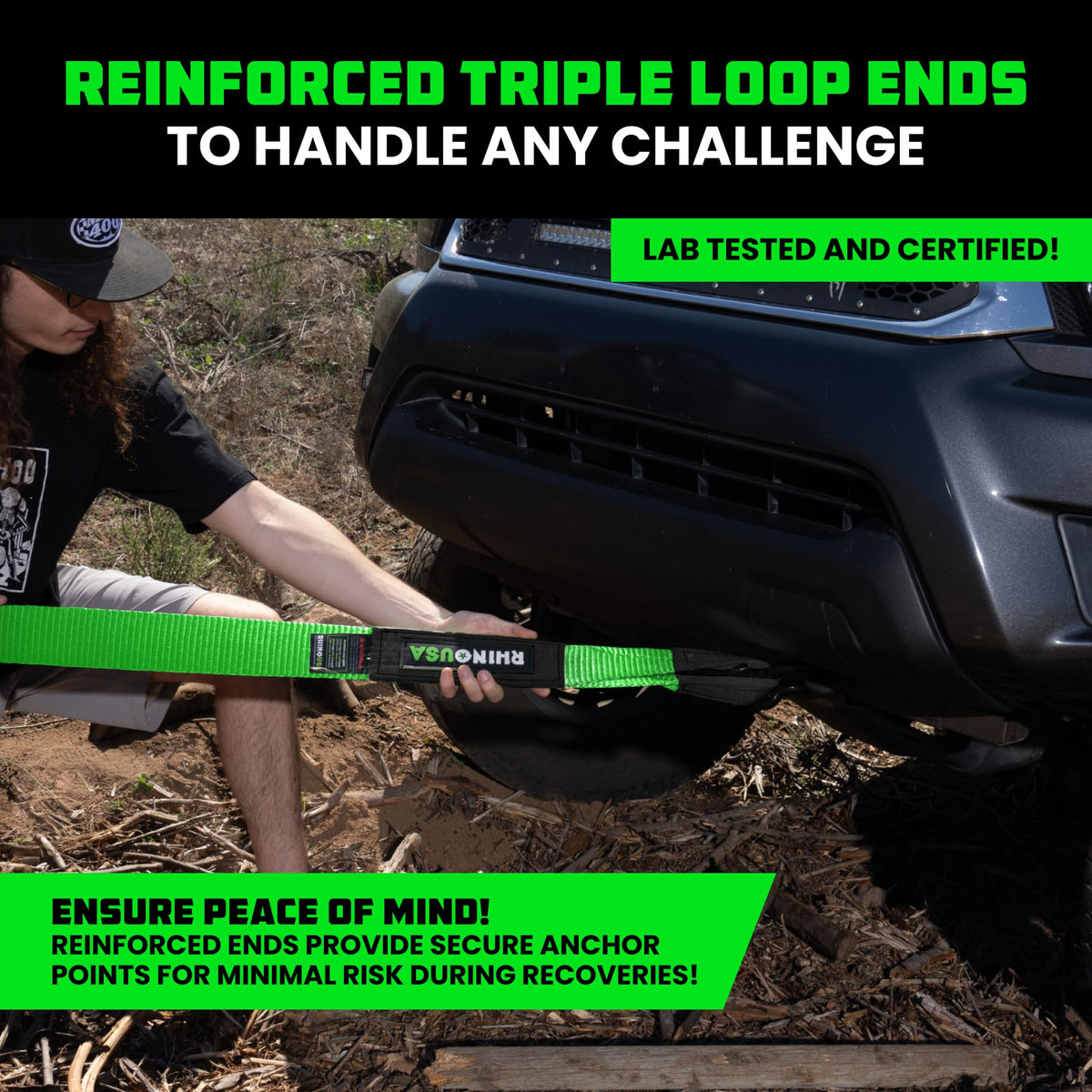 Rhino USA reinforced loop ends showing heavy-duty protection and strength