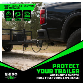 Rhino USA lifestyle shot towing camper showing reliable hauling confidence