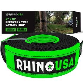 Rhino USA front view of 4x10ft tree saver strap showing full length and label, durable protection