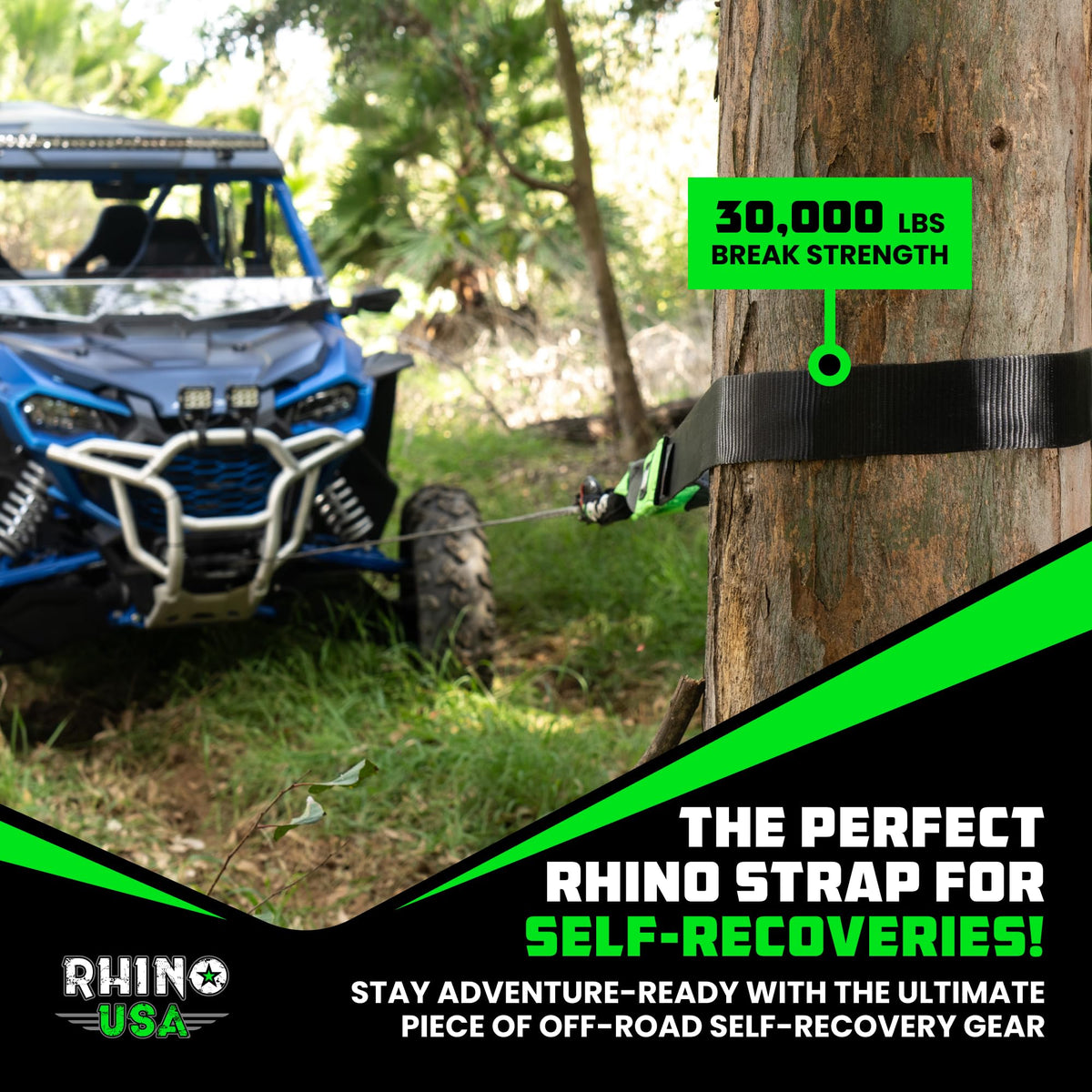 Rhino USA strap in an overland recovery scene showing reliable field performance
