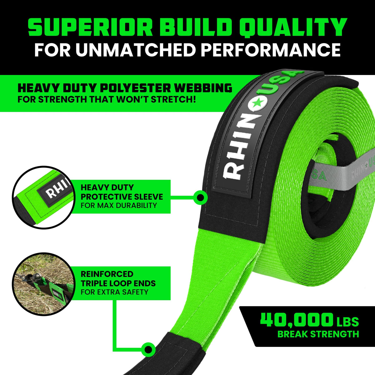 Rhino USA reinforced loop end detail showing durable attachment strength