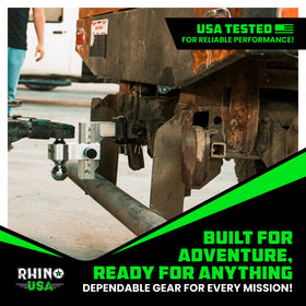 Rhino USA lifestyle shot with cargo rack attached showing steadier towing