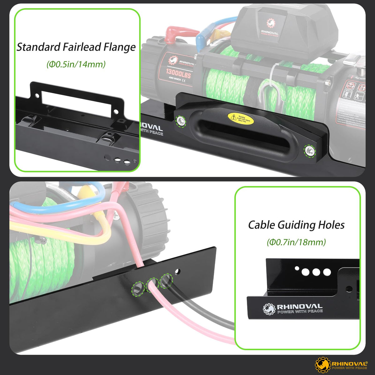 RHINOVAL cable pass-throughs and drainage holes for easier wiring