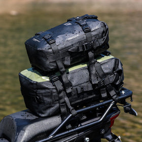Rhinowalk converted to shoulder and backpack showing easy off-bike carry