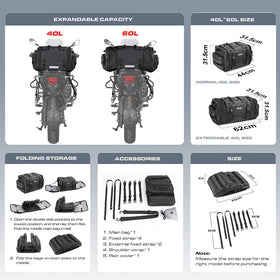 Rhinowalk expanded bag open demonstrating extra 60L capacity for longer trips
