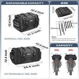 Rhinowalk expanded to 60L showing increased capacity for helmets and gear benefit