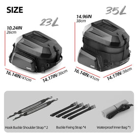 Rhinowalk expanded bag with a full-face helmet inside showing generous storage