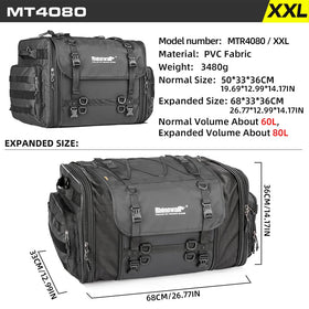 Rhinowalk top zip opened showing expandable 60L to 80L capacity