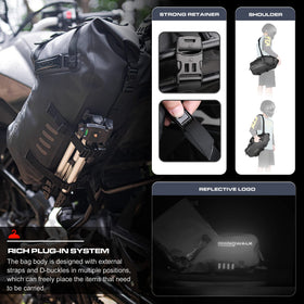 Rhinowalk external straps and D-buckles securing extra gear tightly