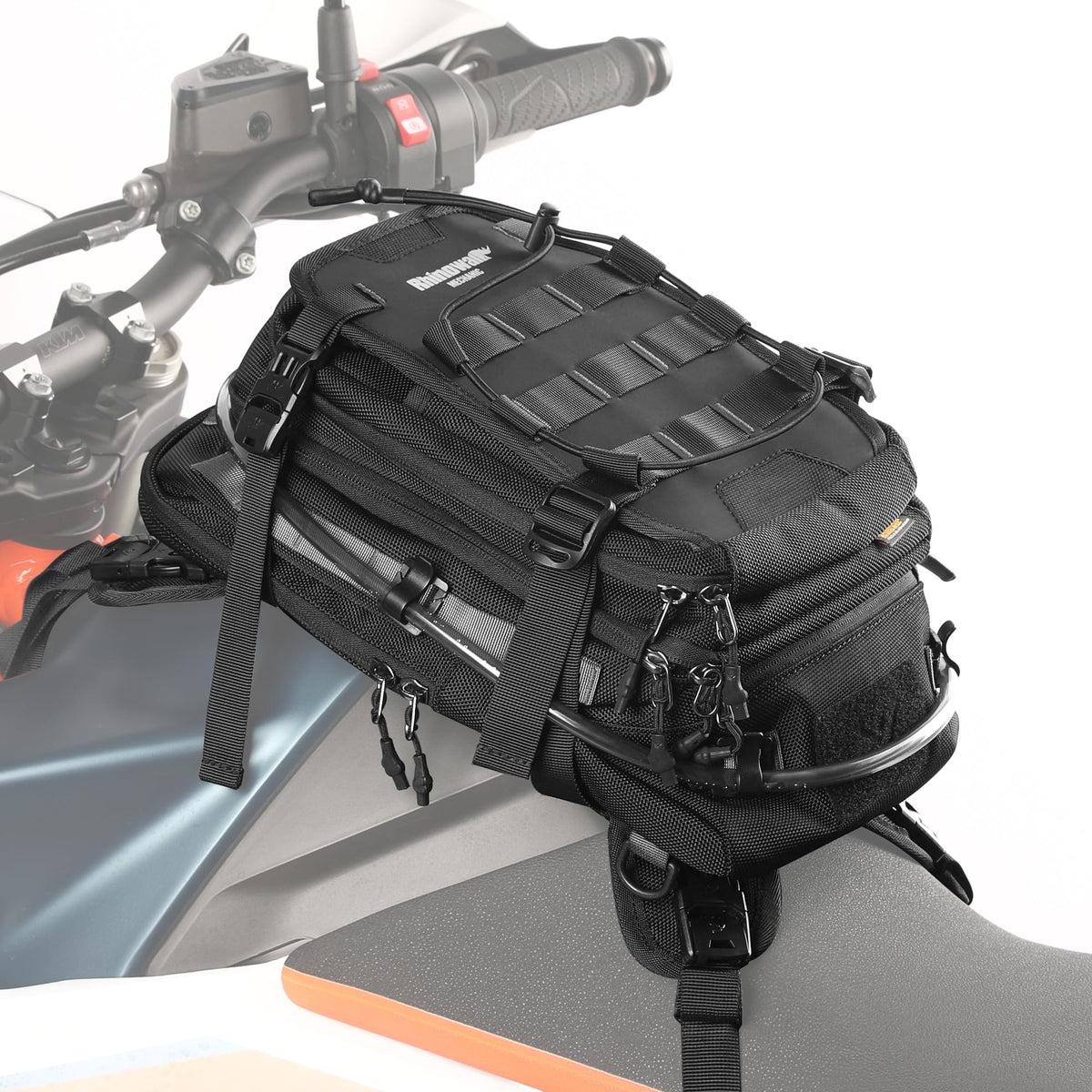 Rhinowalk front view showing full pack and mounting benefits