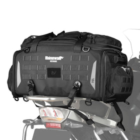 Rhinowalk front view of tail bag showing streamlined shape and buckles for secure mounting