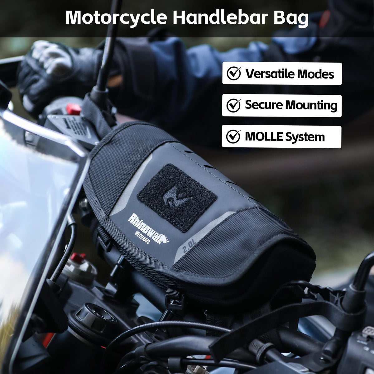 Rhinowalk handlebar bag attachment detail with straps for secure hold