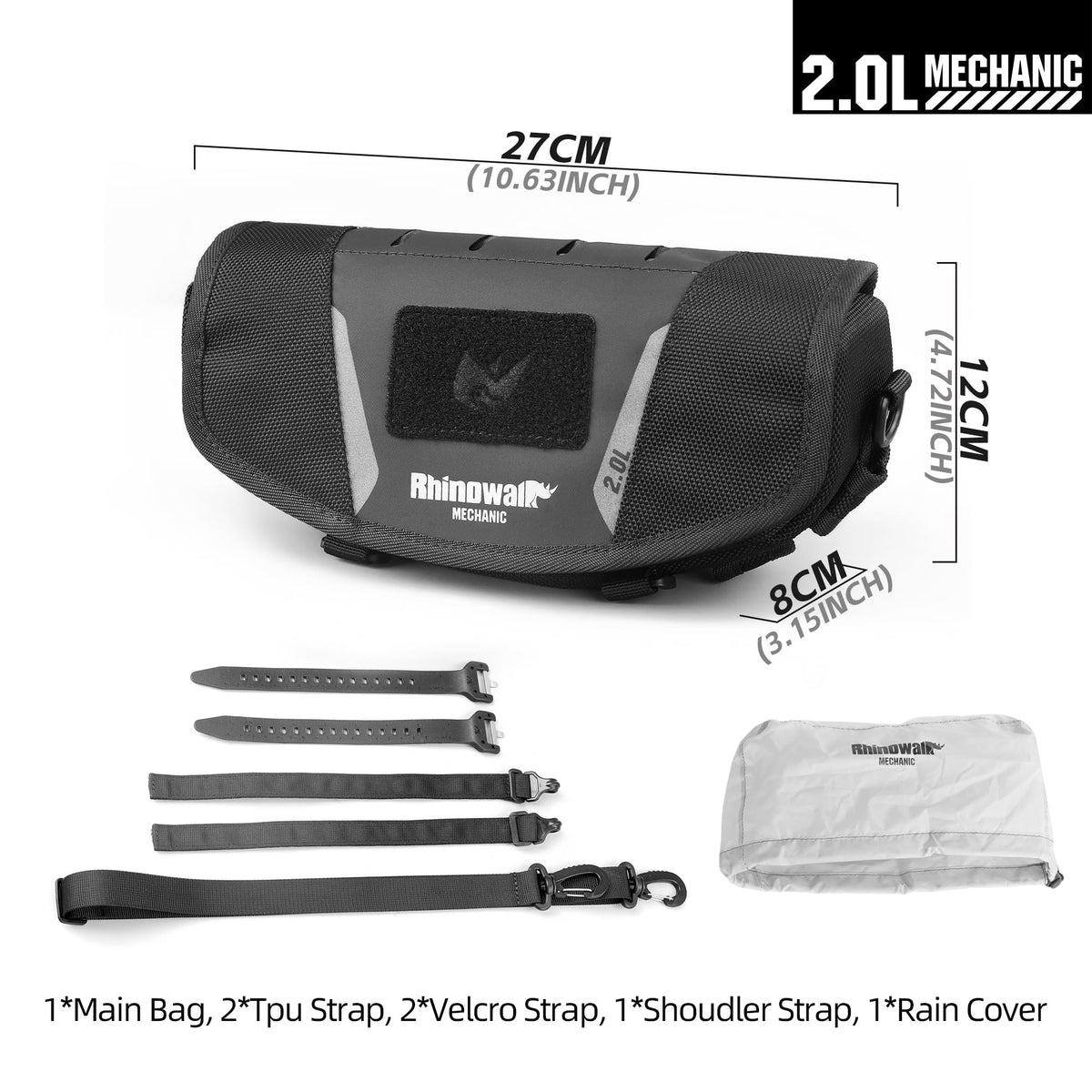 Rhinowalk handlebar bag with rain cover protecting contents from water