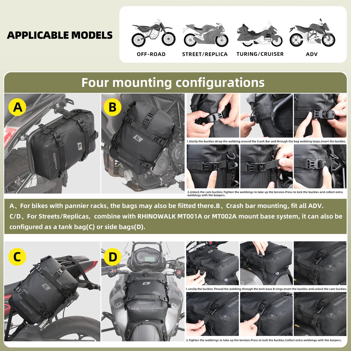 Rhinowalk shoulder-strap carry mode for easy off-bike transport