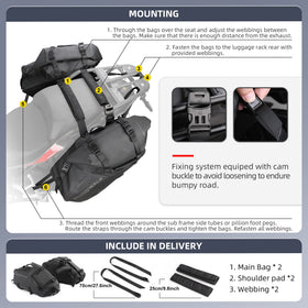 Rhinowalk open bag interior with packed gear illustrating 24L capacity per side benefit