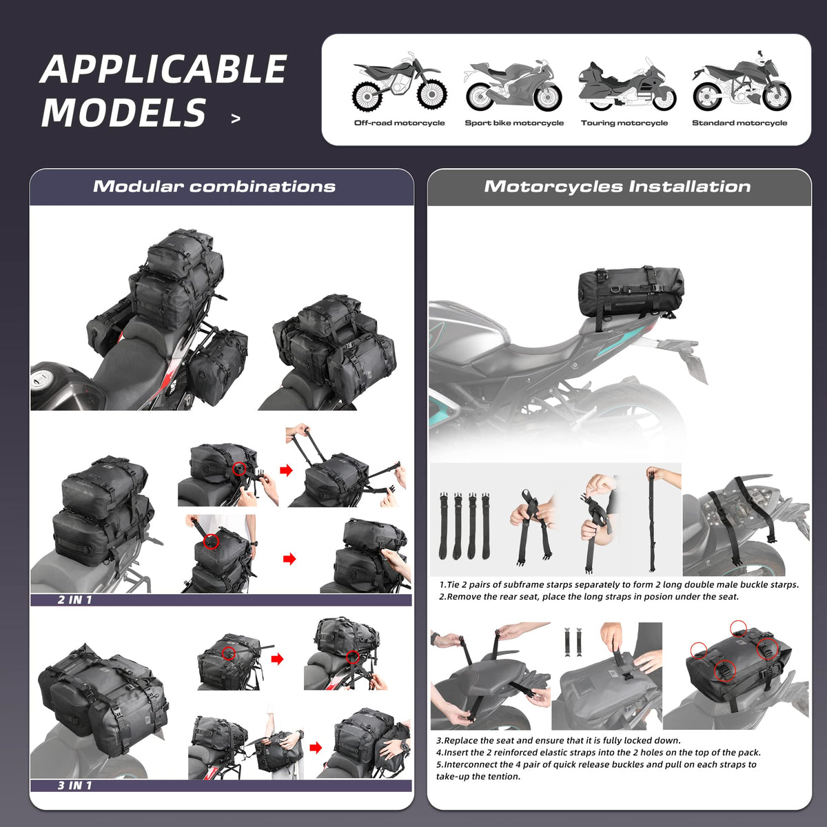Rhinowalk mounted on motorcycle rear seat illustrating stable rack attachment