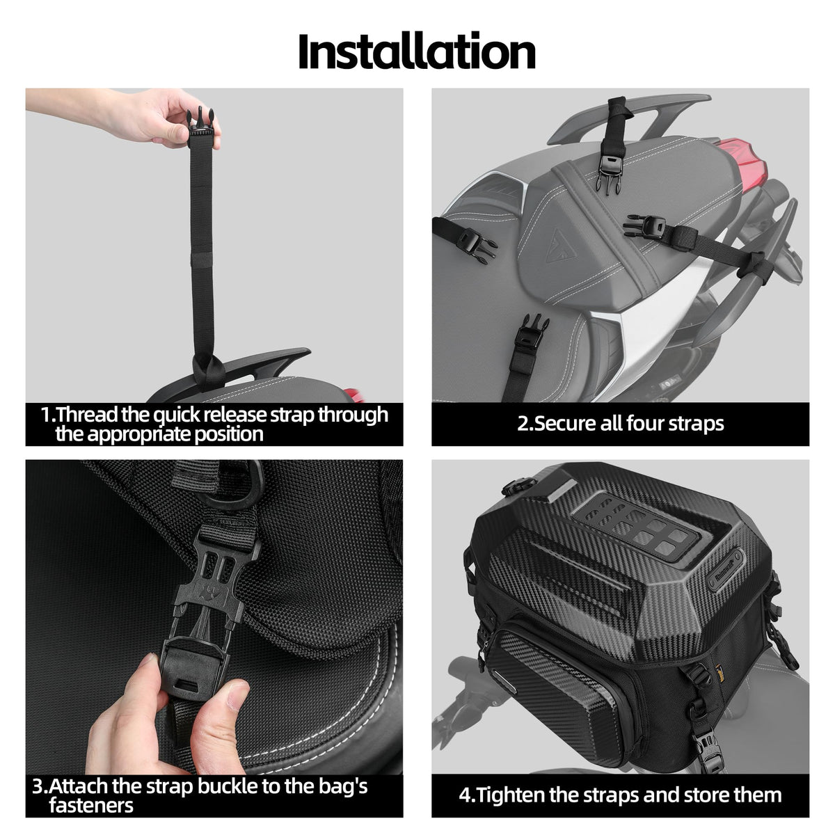 Rhinowalk straps and buckles attachment showing 360-degree buckles for secure mounting
