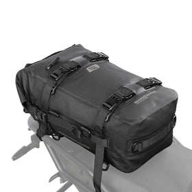 Rhinowalk tail bag front view showing sleek black waterproof shell and secure buckles
