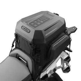 Rhinowalk tail bag front view showing compact profile and secure closure for weather protection