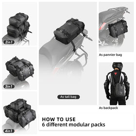Rhinowalk tail bag mounted on motorcycle demonstrating stable rack attachment