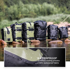 Rhinowalk tail bag open with packed contents showing organized storage