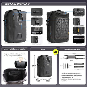 Rhinowalk tail bag side profile showing straps and attachment reliability