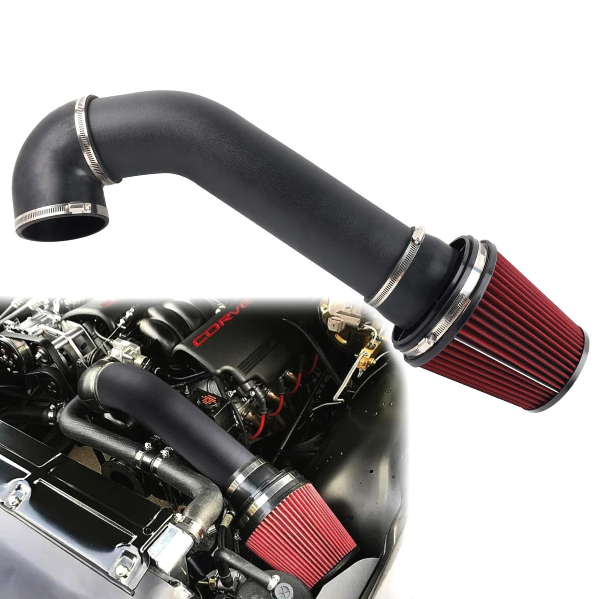 RiAiCiING intake front view showing 4-inch tube and mounting, highlights fitment benefit