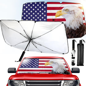 Riakrum front view showing eagle flag design and clear sun-blocking benefit