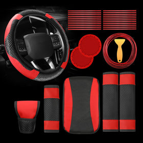 Riakrum steering wheel cover front view showing sport red-black design and improved grip