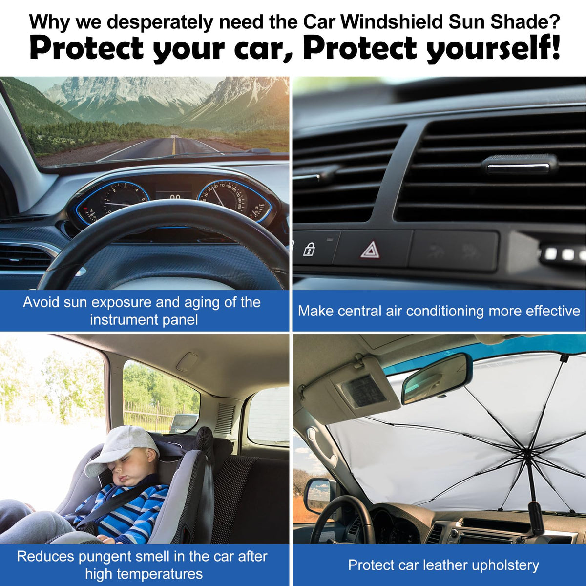 Riakrum installed inside car front windshield illustrating heat reduction