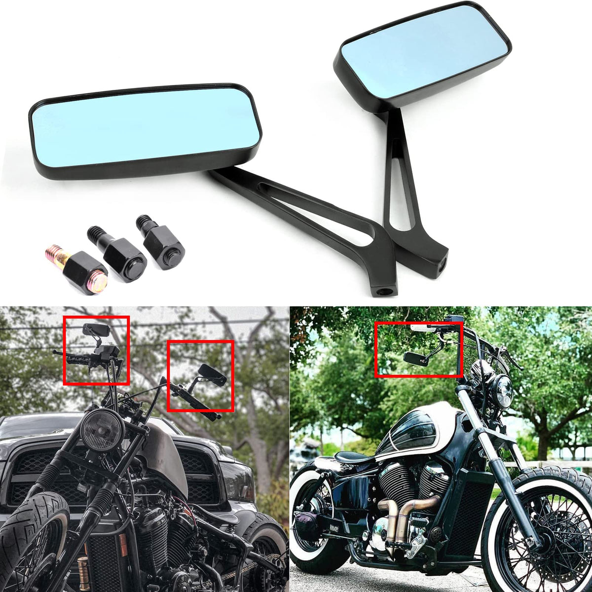 Rich Choices side profile showing adjustable mirror stem and compact low-profile fit