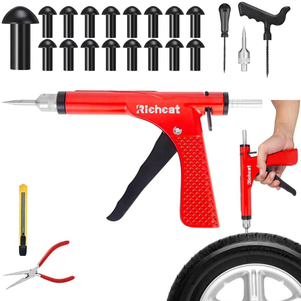 Richcat instructions and compatibility label showing supported tubeless tires and guidance