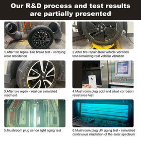 Richcat repair demonstration on tire illustrating quick on-vehicle puncture fix