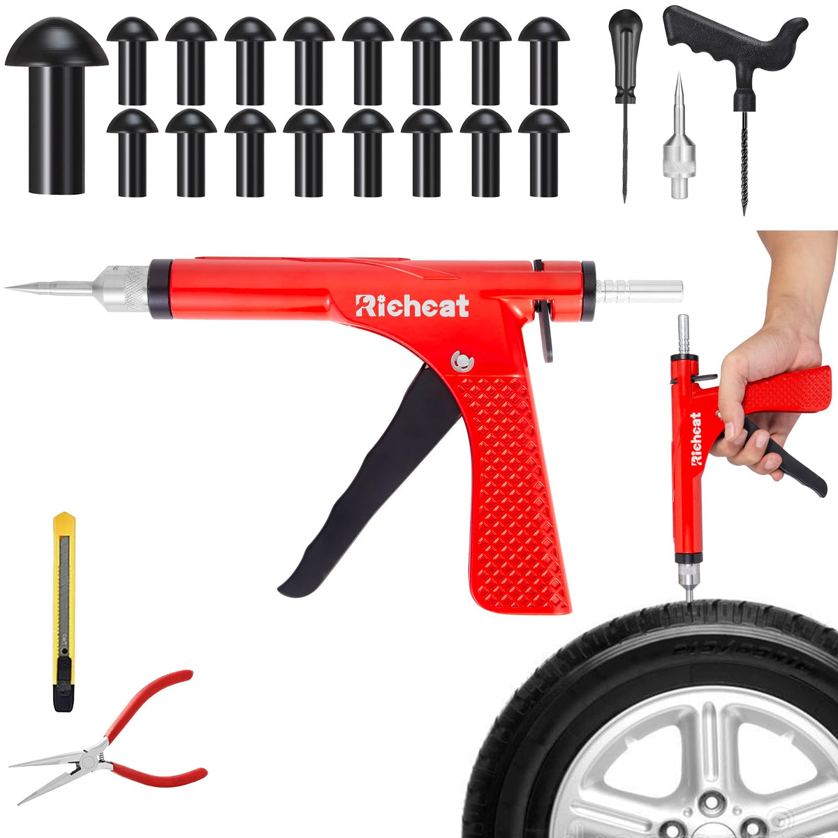 Richcat front view of tubeless plug gun showing compact design and portability