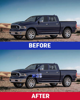 Richeer lifted Ram driving off-road demonstrating enhanced approach angle and practical clearance