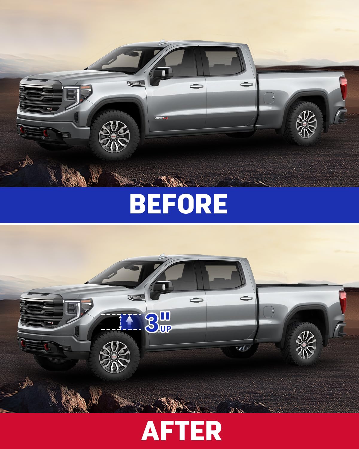 Richeer-equipped truck on trail showing aggressive stance benefit