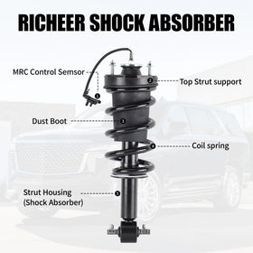 Richeer shock absorber mount detail showing reinforced welds and improved durability benefit