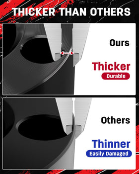 Side-by-side truck before and after Richeer lift showing stance improvement