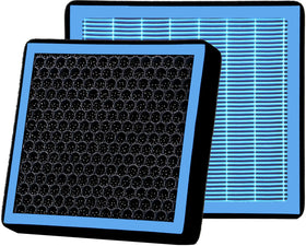 RICHWEI front view showing cabin air filter packaging and fit info, ensures correct replacement