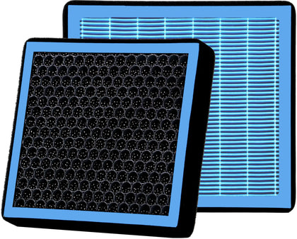 RICHWEI front view showing cabin air filter packaging and fit info, ensures correct replacement