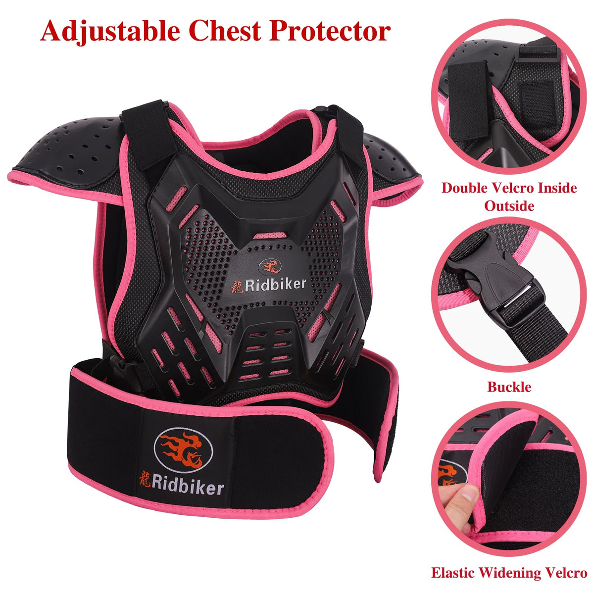 RIDBIKER back view highlighting spine protector for added support