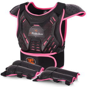 RIDBIKER front view of vest and pads showing full protection