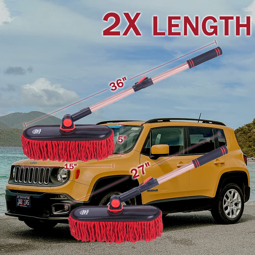 RIDE KINGS extended telescoping handle reaching a roof to reduce stretching