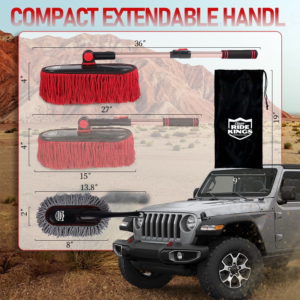 RIDE KINGS extendable handle in use reaching car roof safely