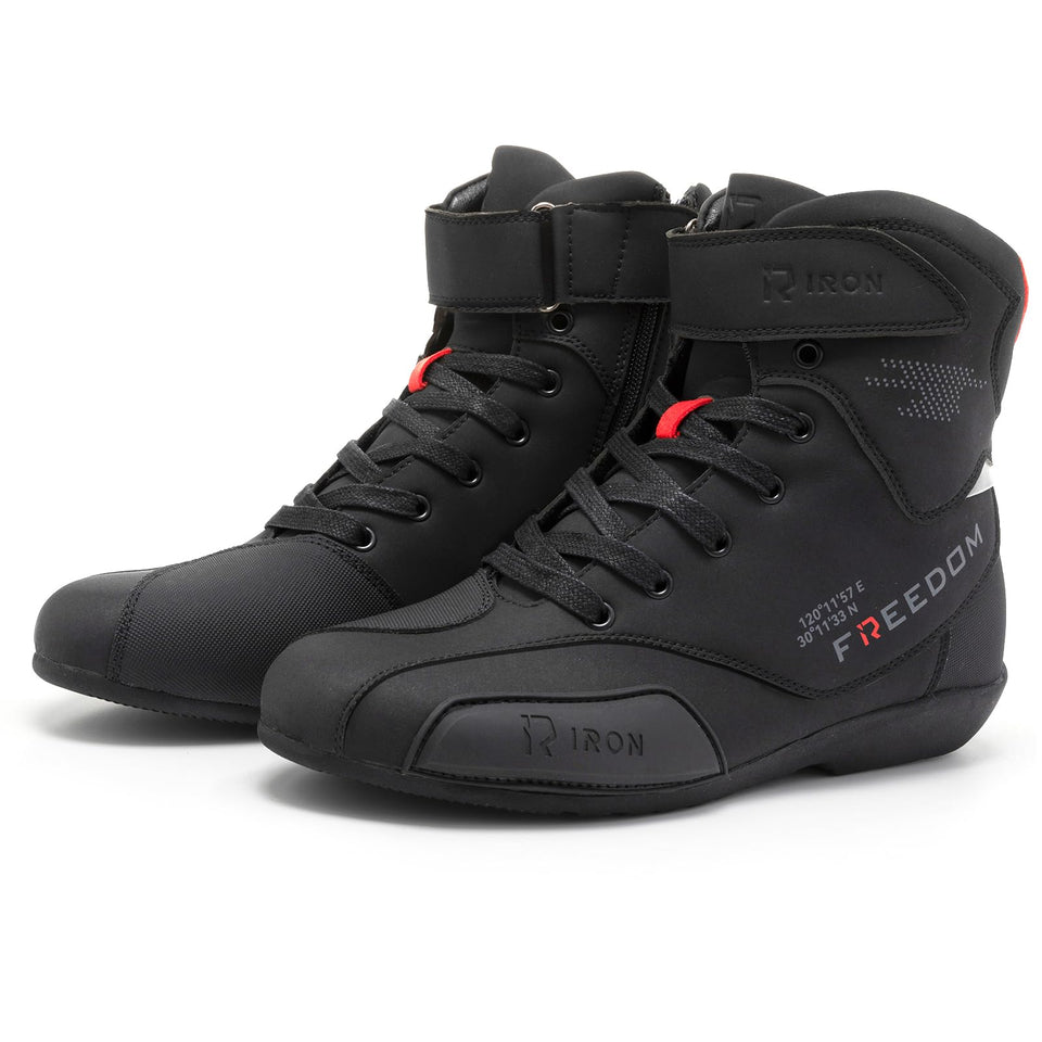 RIDEIRON front view high-top boot showing protective profile and comfort